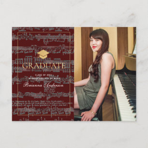 Sheet Music Burgundy Photo Graduation Announcement Postcard