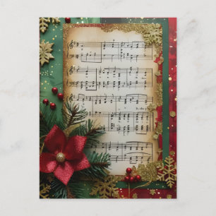 Sheet Music Christmas Scrape Book Paper Holiday Postcard