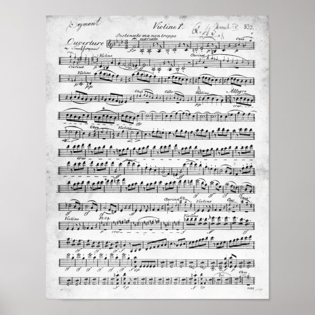 Sheet Music for the Overture to 'Egmont' Poster (Front)