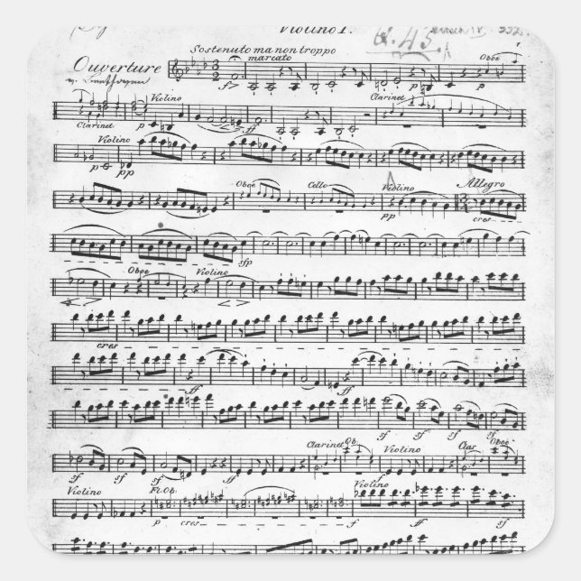 Sheet Music for the Overture to 'Egmont' Square Sticker (Front)