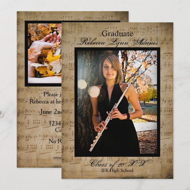 Sheet Music Graduation Announcement w/ Photos (Front/Back)