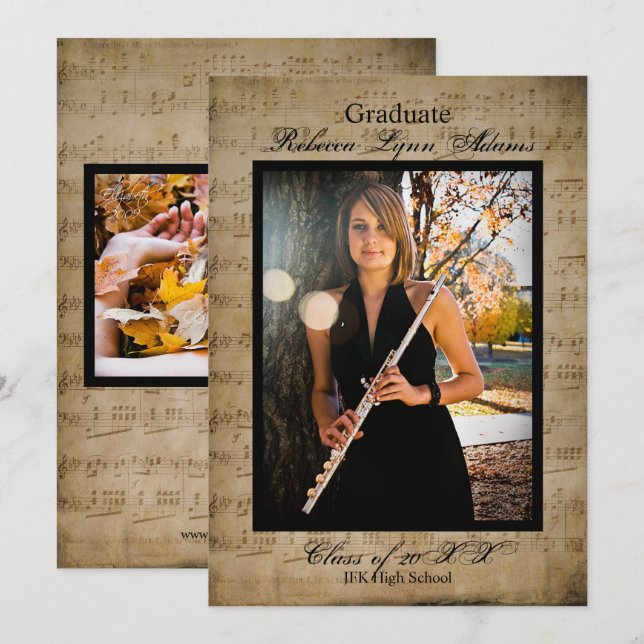 Sheet Music Graduation Announcement w/ Photos (Front/Back)