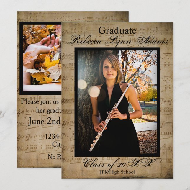 Sheet Music Graduation Announcement with Photos (Front/Back)