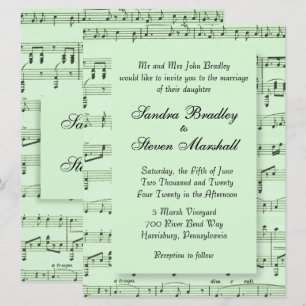 Sheet Music Green Wedding Invitation