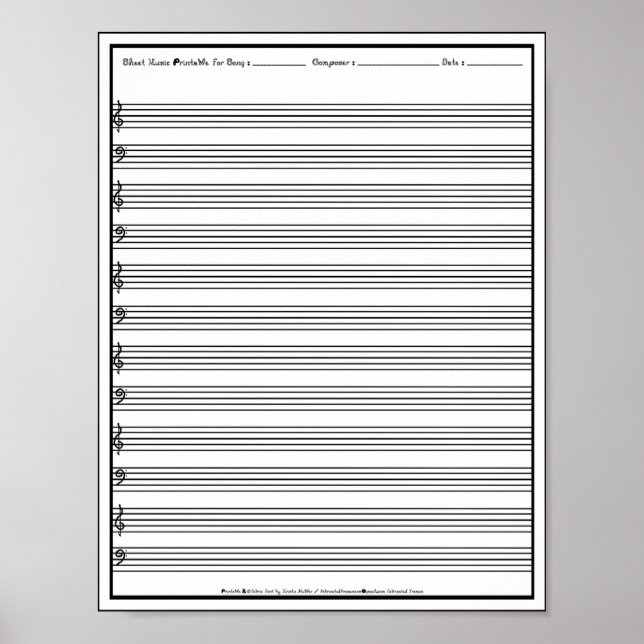Sheet Music Manuscript Staff Line Clef  Poster (Front)