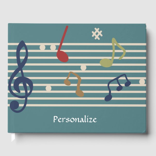 Sheet Music Musical Notes Trendy Personalised Guest Book (Front)