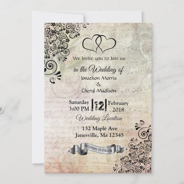 Sheet Music Notes Hearts Wedding Invitations (Front)