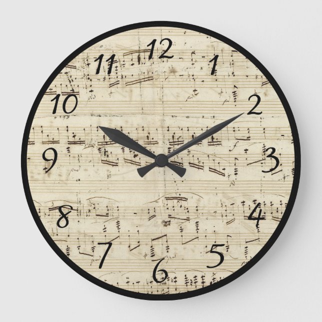 Sheet Music on Parchment Handwritten in Ink Large Clock (Front)