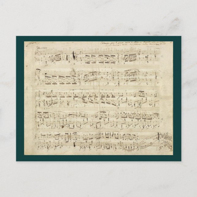 Sheet Music on Parchment Handwritten in Ink Postcard (Front)