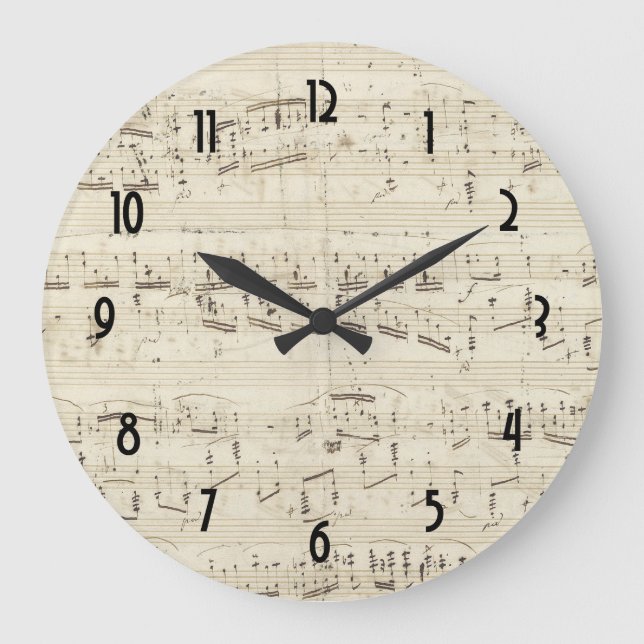 Sheet Music on Parchment Paper Large Clock (Front)