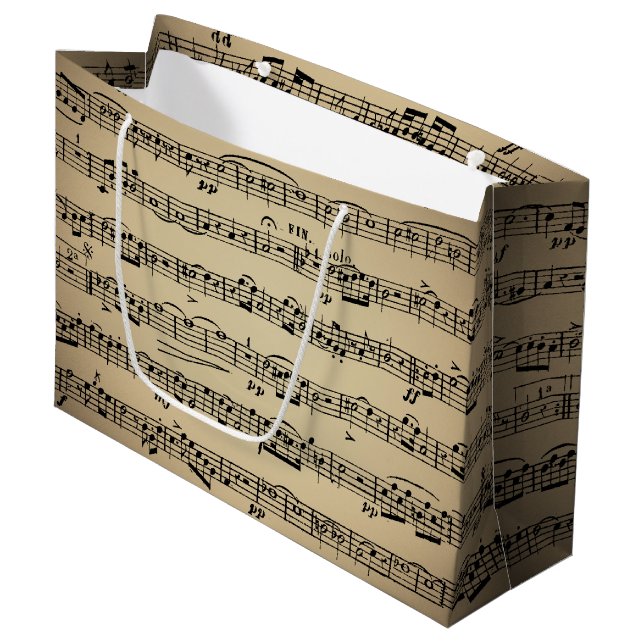 Sheet Music On Vintage Paper Large Gift Bag (Front Angled)