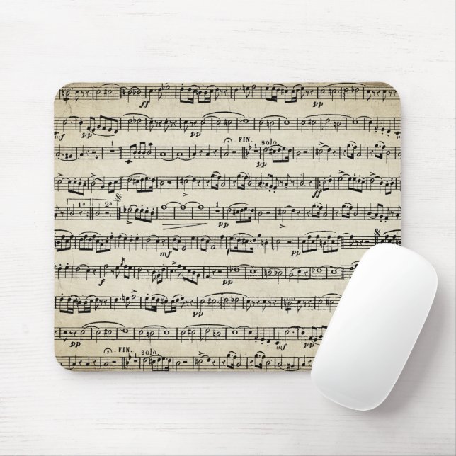Sheet Music On Vintage Paper Mouse Mat (With Mouse)