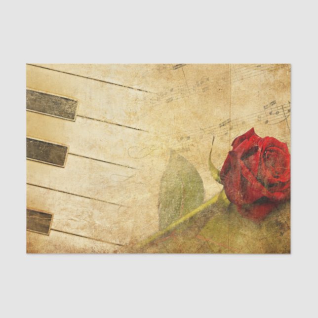 Sheet Music, Piano Keys, & Rose Tissue Paper (Front)