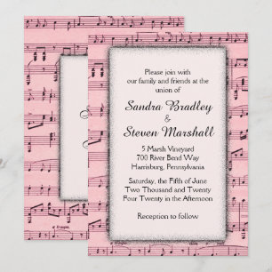 Sheet Music Pink Wedding Invitation