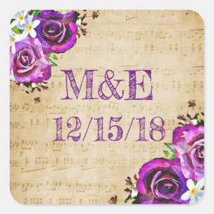 Sheet Music Purple Rose Personalised Stickers
