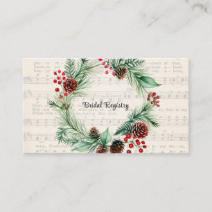 Sheet Music Red Berry Wreath Bridal Registry Enclosure Card