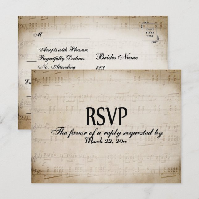 Sheet Music RSVP Dinner Choices Postcard (Front/Back)