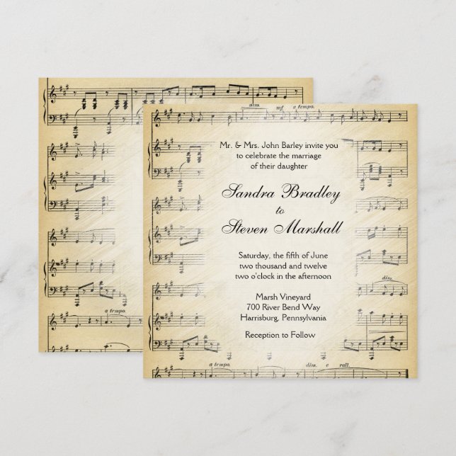 Sheet Music Theme Wedding Invitation (Front/Back)