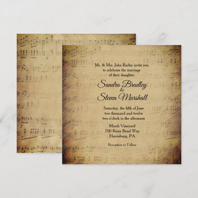 Sheet Music Theme Wedding Invitation (Front/Back)