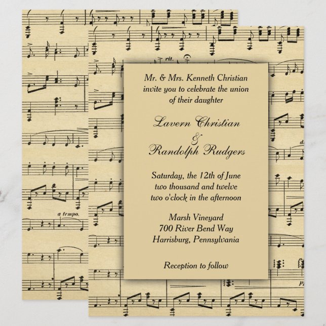 Sheet Music Wedding Invitation (Front/Back)
