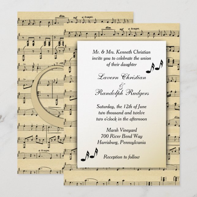 Sheet Music Wedding Invitation (Front/Back)