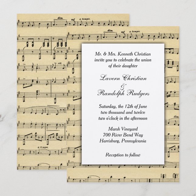 Sheet Music Wedding Invitation (Front/Back)