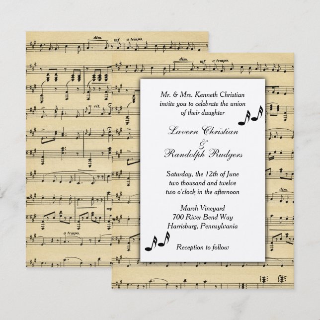 Sheet Music Wedding Invitation (Front/Back)