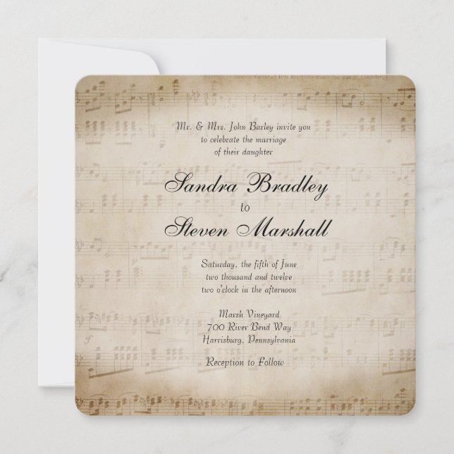 Sheet Music Wedding Invitation (Front)