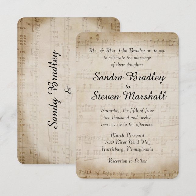 Sheet Music Wedding Invitation (Front/Back)