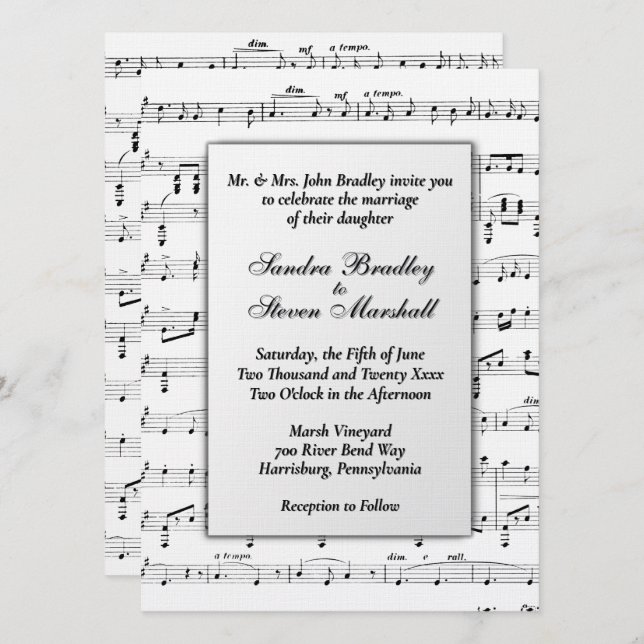Sheet Music Wedding Theme Invitation (Front/Back)