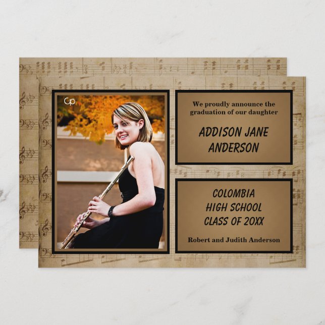 Sheet Music with Photo - Grad Announcement (Front/Back)
