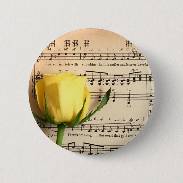 Sheet Music Yellow Rose 6 Cm Round Badge (Front)