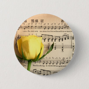 Sheet Music Yellow Rose 6 Cm Round Badge