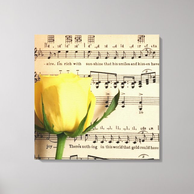 Sheet Music Yellow Rose Canvas Print (Front)