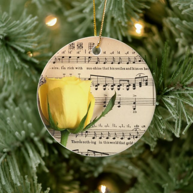 Sheet Music Yellow Rose Ceramic Tree Decoration (Tree)