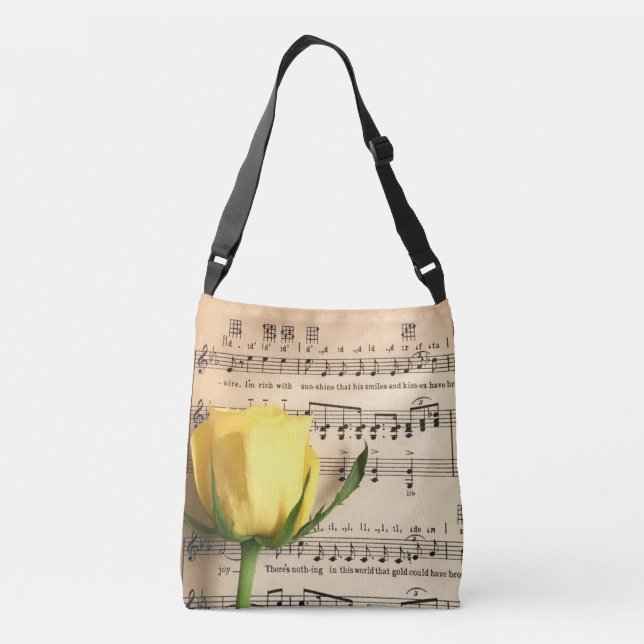 Sheet Music Yellow Rose Crossbody Bag (Back)