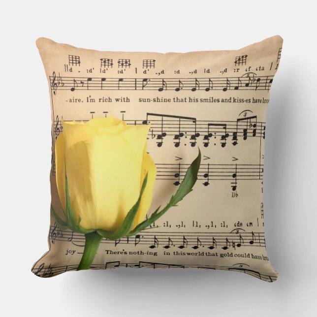Sheet Music Yellow Rose Cushion (Front)
