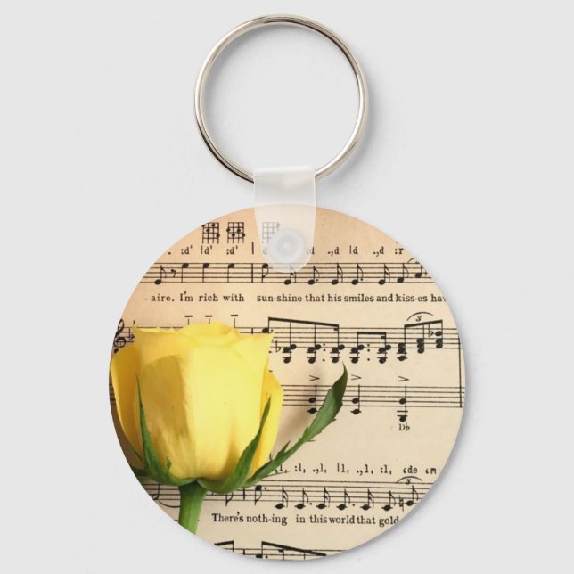 Sheet Music Yellow Rose Key Ring (Front)