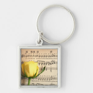 Sheet Music Yellow Rose Key Ring