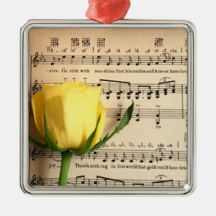 Sheet Music Yellow Rose Metal Tree Decoration
