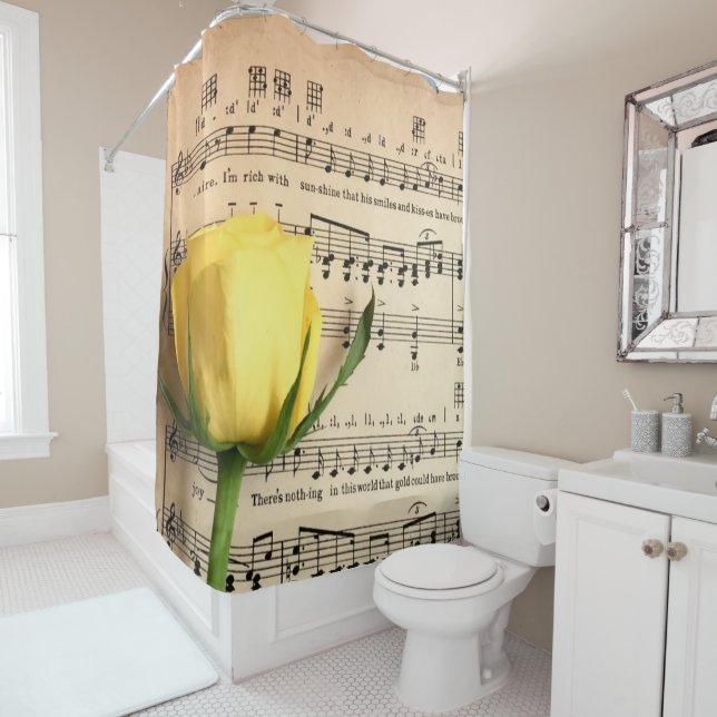 Sheet Music Yellow Rose Shower Curtain (In Situ)