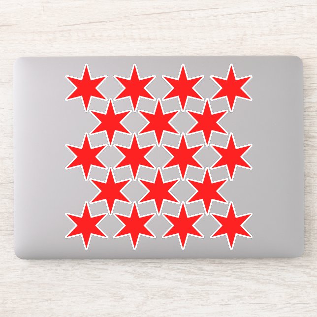 Sheet of 18 Red Chicago Flag Stars Vinyl Stickers (Computer)