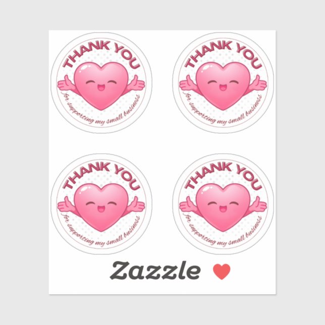Sheet of 4 Kawaii Thank You Stickers (Sheet)