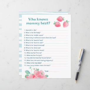 Sheet of baby shower game cute strawberries.