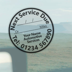 Sheet of Next Car Service Due Windscreen Stickers