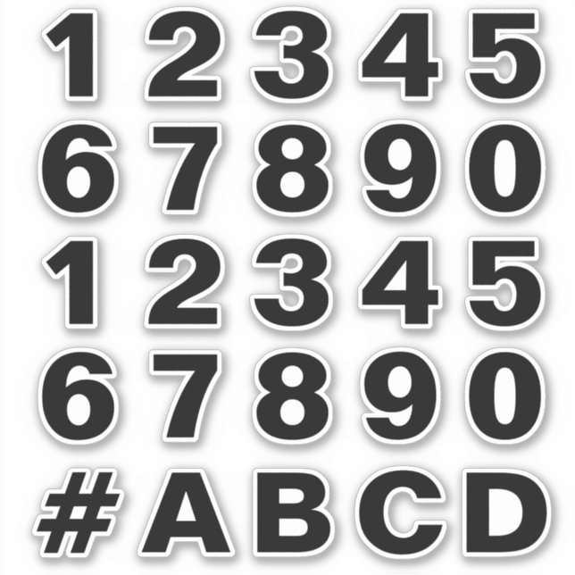 Sheet of Numbers in Black and White Stickers (Front)