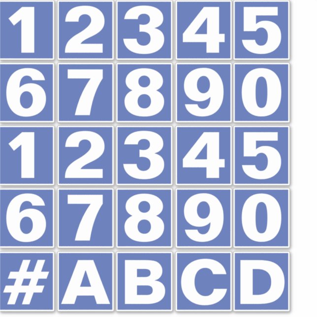 Sheet of Numbers in Blue and White Stickers (Front)