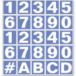 Sheet of Numbers in Blue and White Stickers