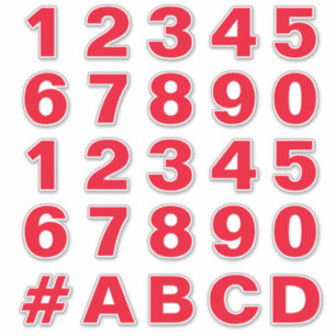 Sheet of Numbers in Red and White Stickers