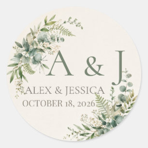 Sheet:Personalised Botanical Greenery Wedding Classic Round Sticker